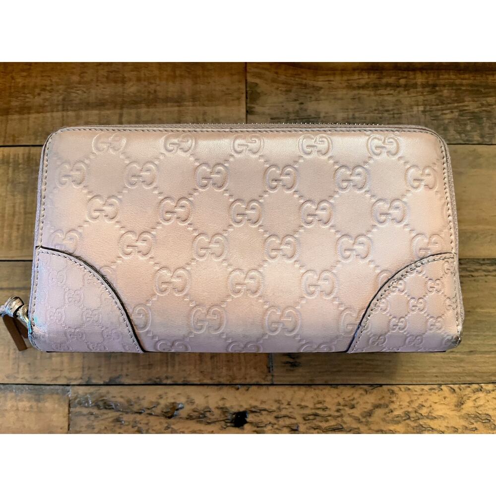 GUCCI Women's Bree Long Wallet Zip Around Shima Leather in Mauve W/Box